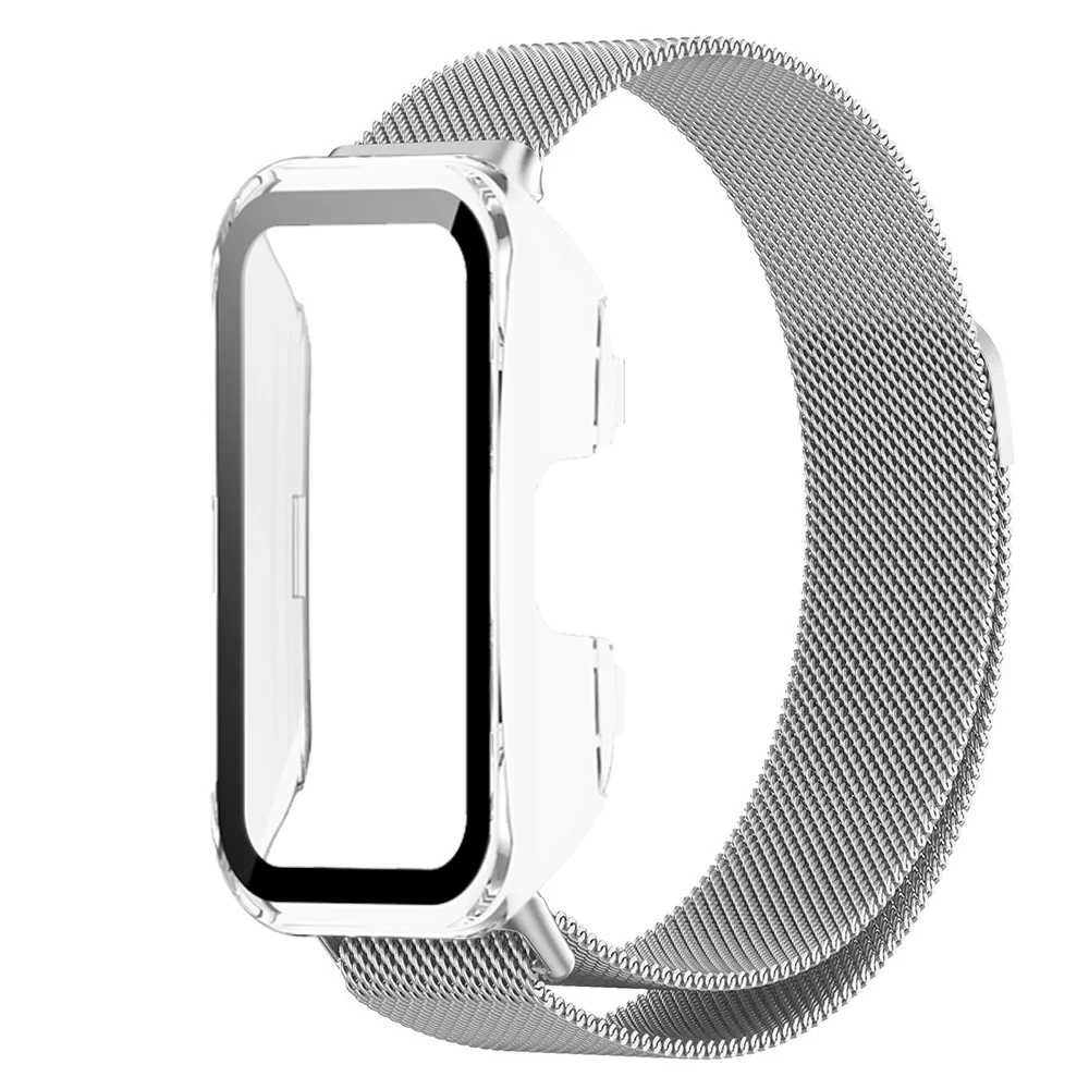 Milanese Strap+PC Case for Huawei Band 10 9 8 Magnetic Bracelet Wristband Shell for Huawei Band 9 Correa Belt Protective Cover