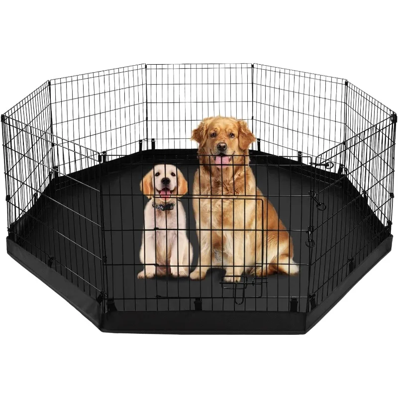 Dog Playpen Metal Foldable Dog Exercise Pen, Pet Fence Puppy Crate Kennel with 8 Panels 24”H & Bottom Pad for Small Medium Pets