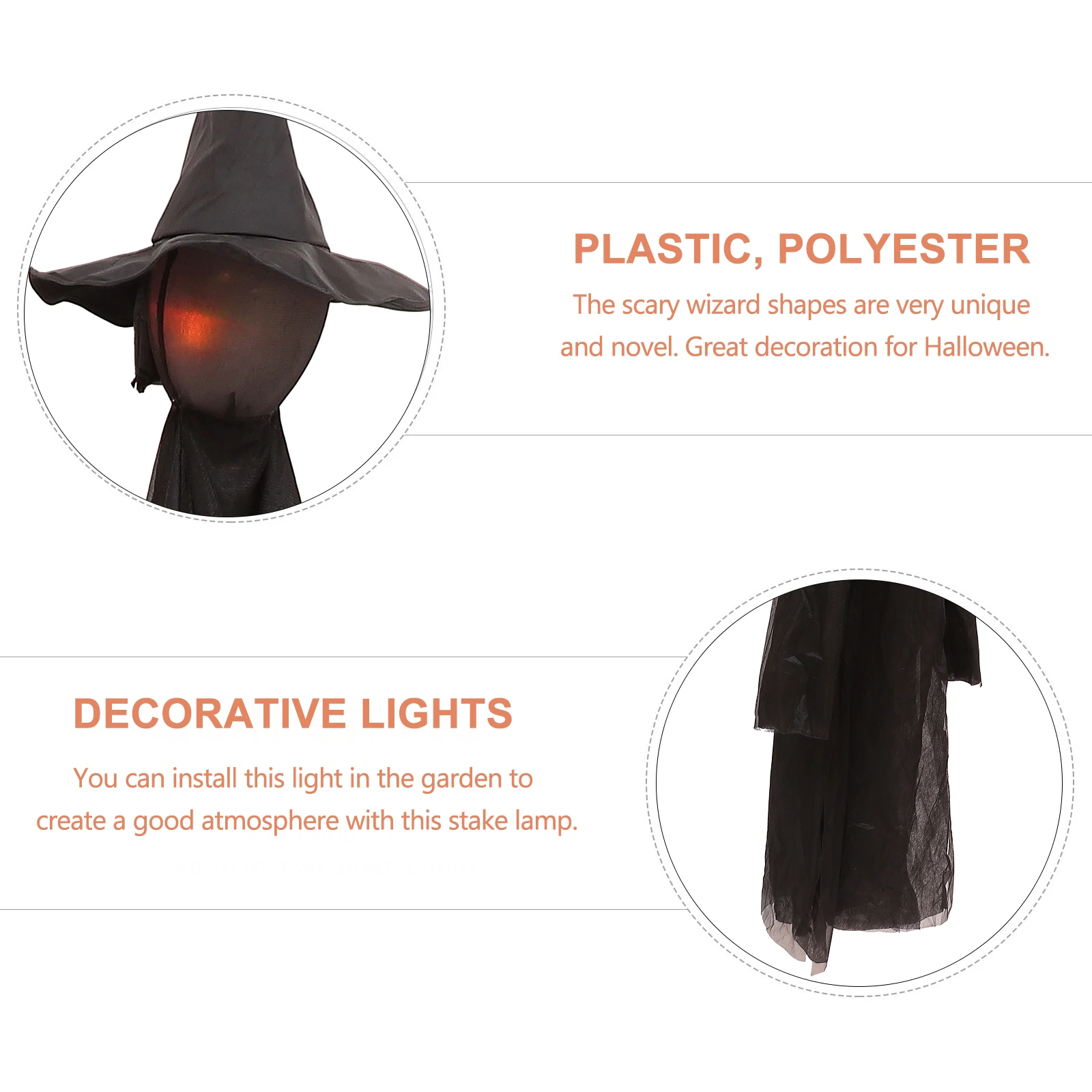 

1set Halloween Party Decor Wizard Stake Light Plastic Polyester Energy Saving Lasting Outdoor Lighting