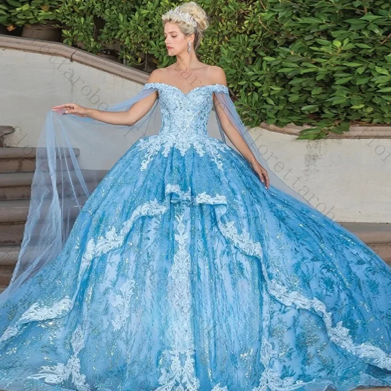 Customized Temperament Exquisite Gorgeous Glitter Beading Quinceanera Dresses Appliques Off The Shoulder Charming Ball Gown