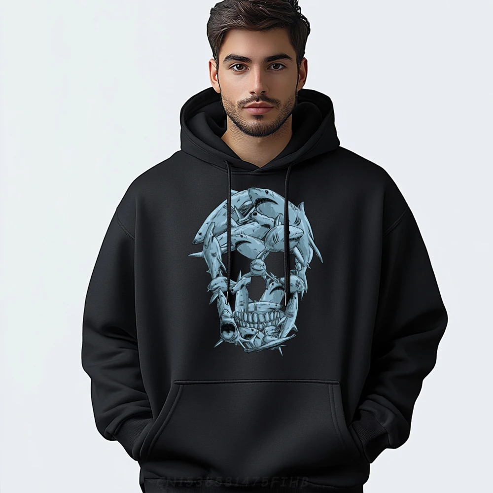 

Sharks Skull For Men Girls Shark Halloween Black Hoodie Clothes Luxury Christmas Sweater Man Hooded Shirt