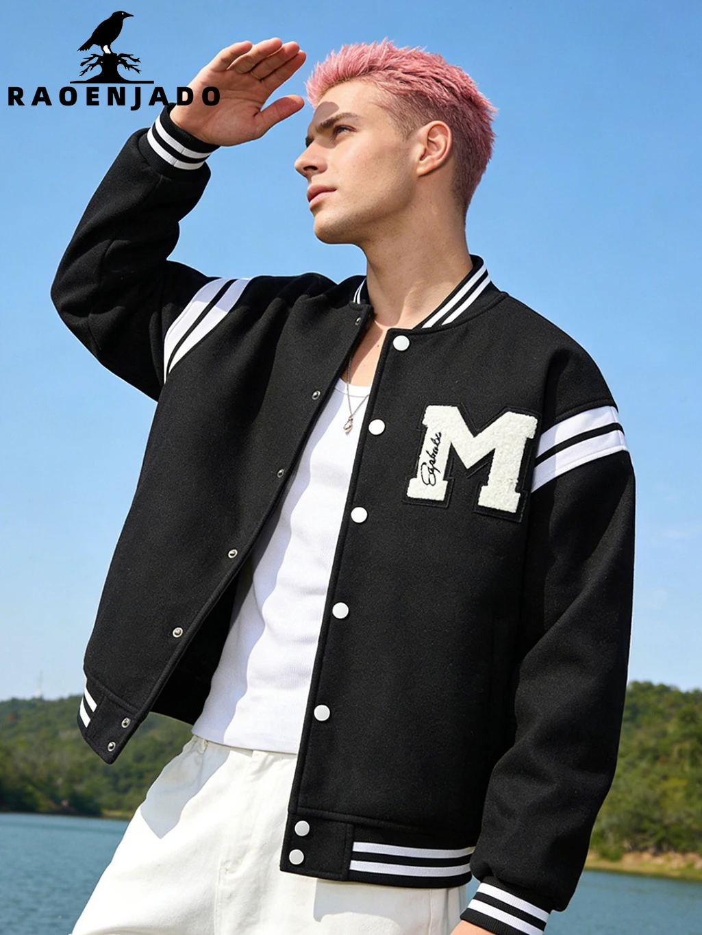 

Men's Casual Biker Jacket M Graphic Letter Embroidery Bomber Coat Unisex Varsity Baseball Outerwear Trendy Patchwork Streetwear