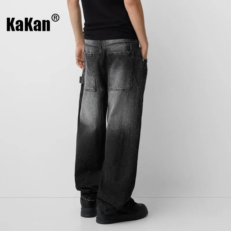 Kakan - Men's Mid Rise Retro Slim Straight Leg Jeans, New Black Dark Blue Long Jeans