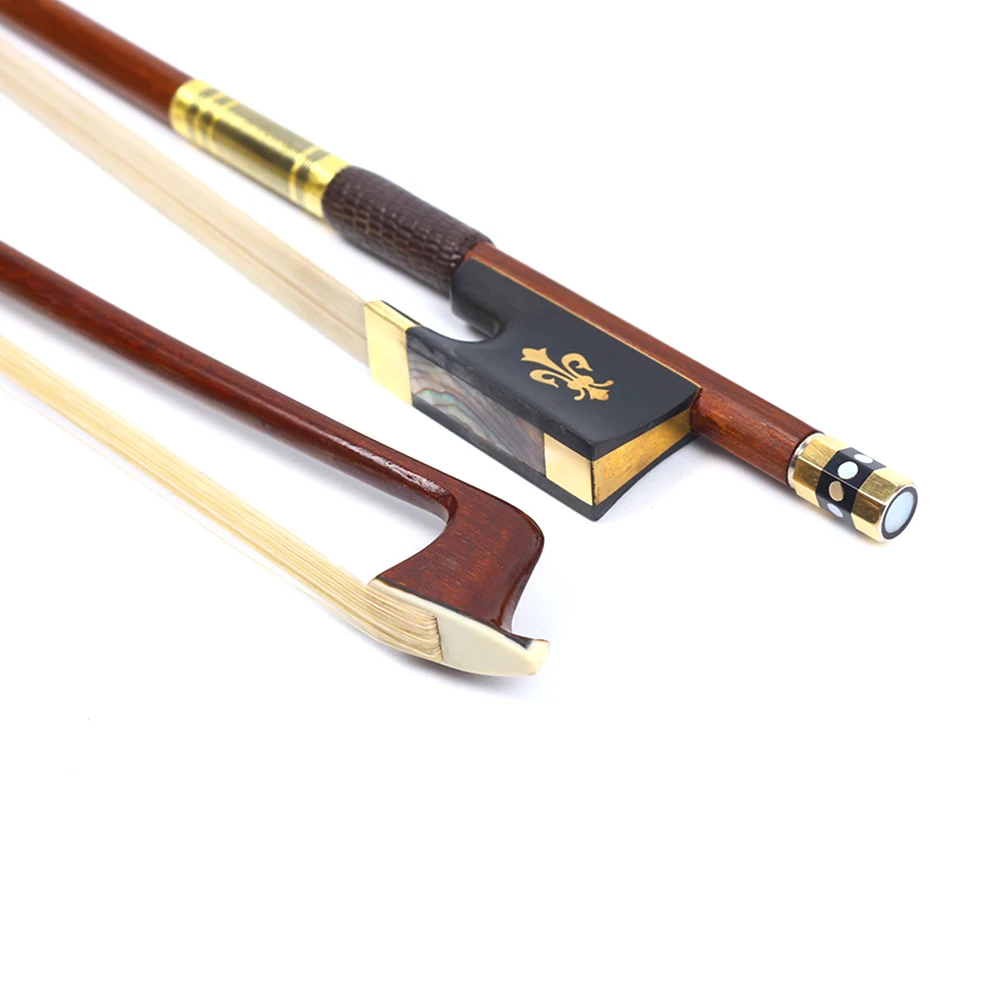 4/4 Violin Bow Brazilwood bow Ebony Frog Straight Balance Golden Black Silk bows #US