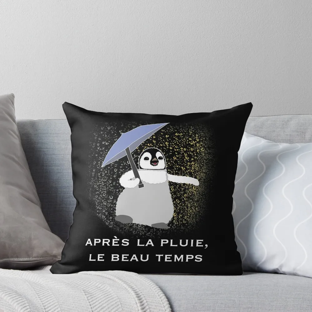 Apres La Pluie Inspirational Saying With Baby Penguin Throw Pillow Christmas Pillows Sofa Covers Sofa Cushion Cover