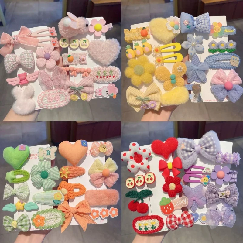 

8/9pcs/Set Plush Hairpins Cute Colorful Knitting Flowers Plaid Fruits Barrettes Hair Clip for Kids Child Hair Accessories Sets