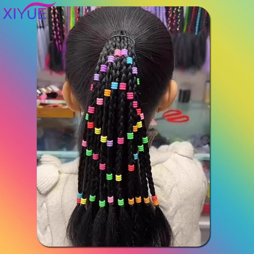 XIYUE Colorful Braid Synthetic Hair Ponytail Rope Tie Girls Princess Color Tail Wig Children's Styling Baby Accessories