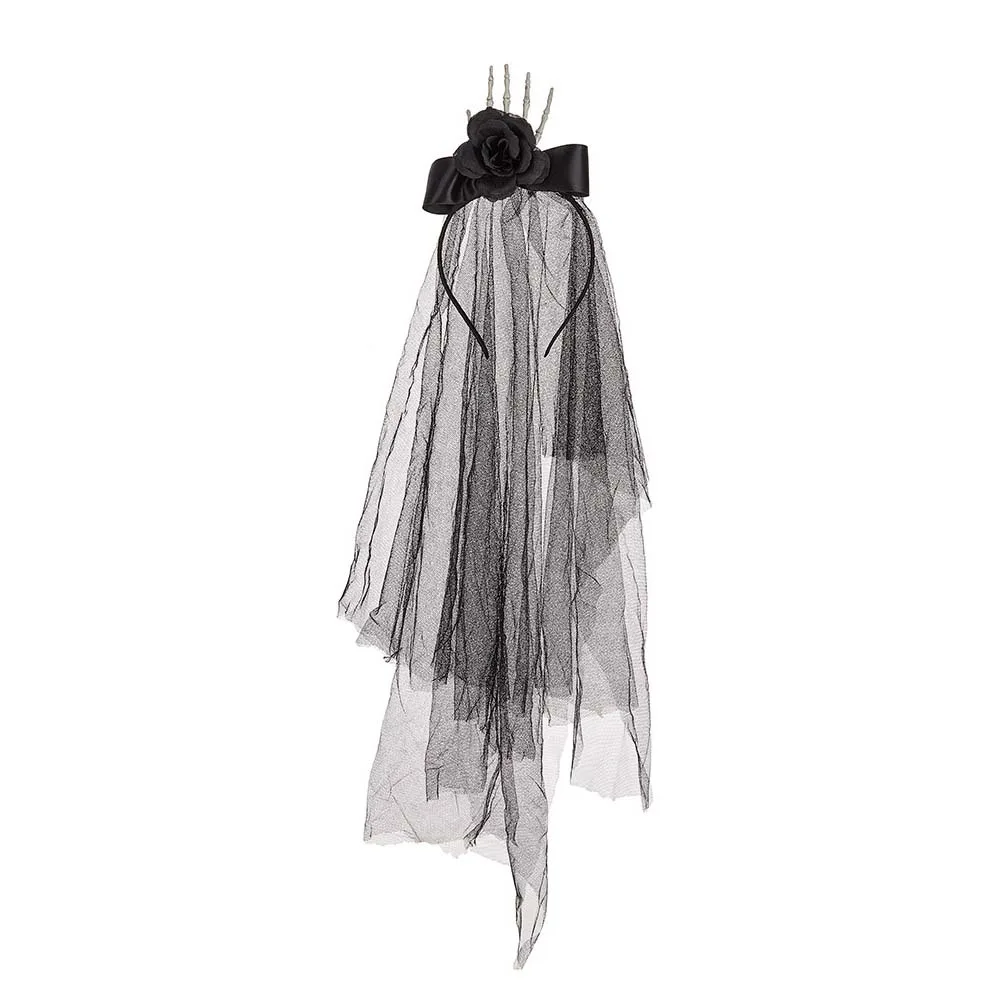 

Party Supplies Punk Style Hand Bone Hair Clip Simulation Long Mesh Hairbands with Rose Halloween Head Buckle Costume Prom