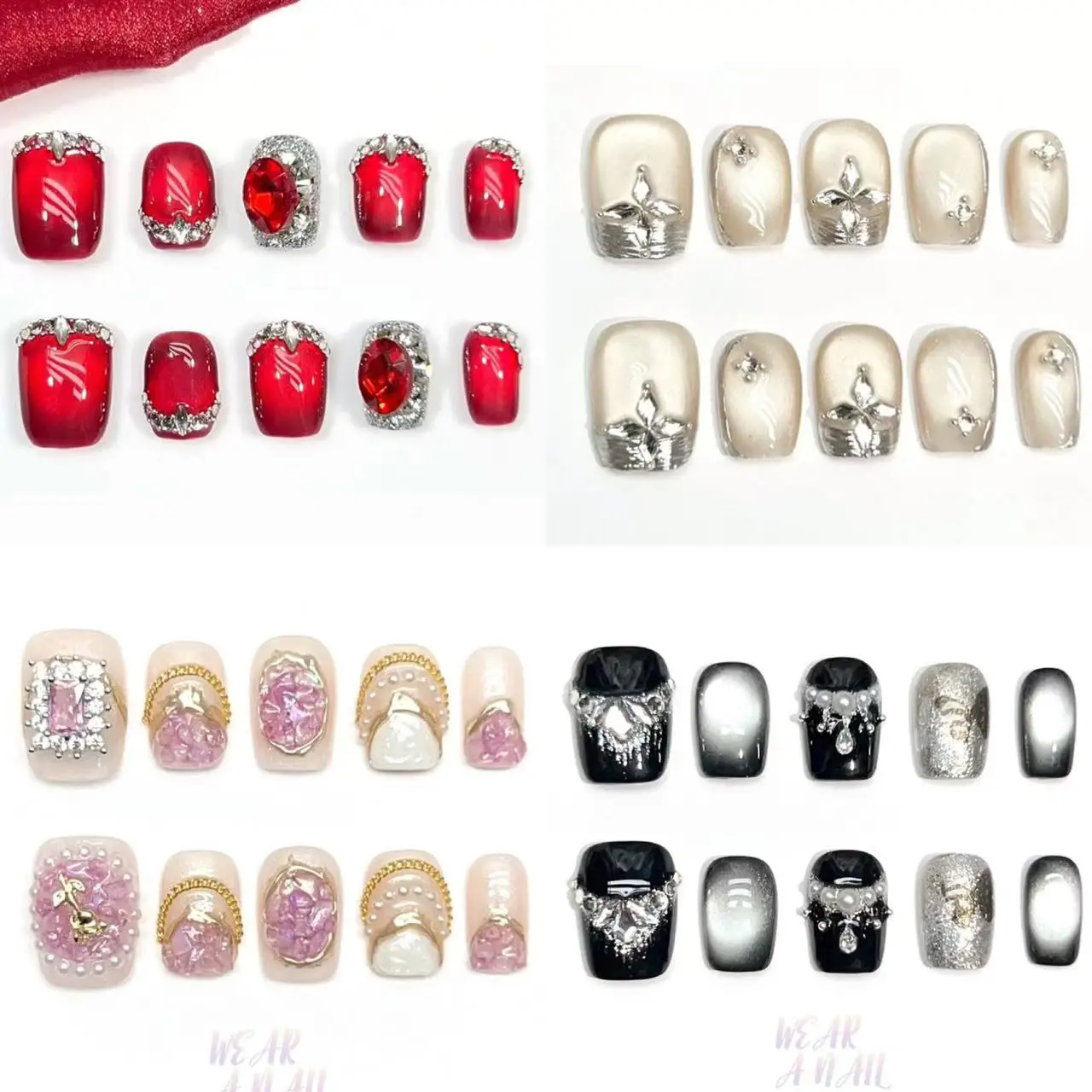 10 Uds. De diamantes de imitación para uñas hechos a mano, ligeros, de lujo, con purpurina, diseño francés suave, cubierta completa, puntas de uñas artísticas