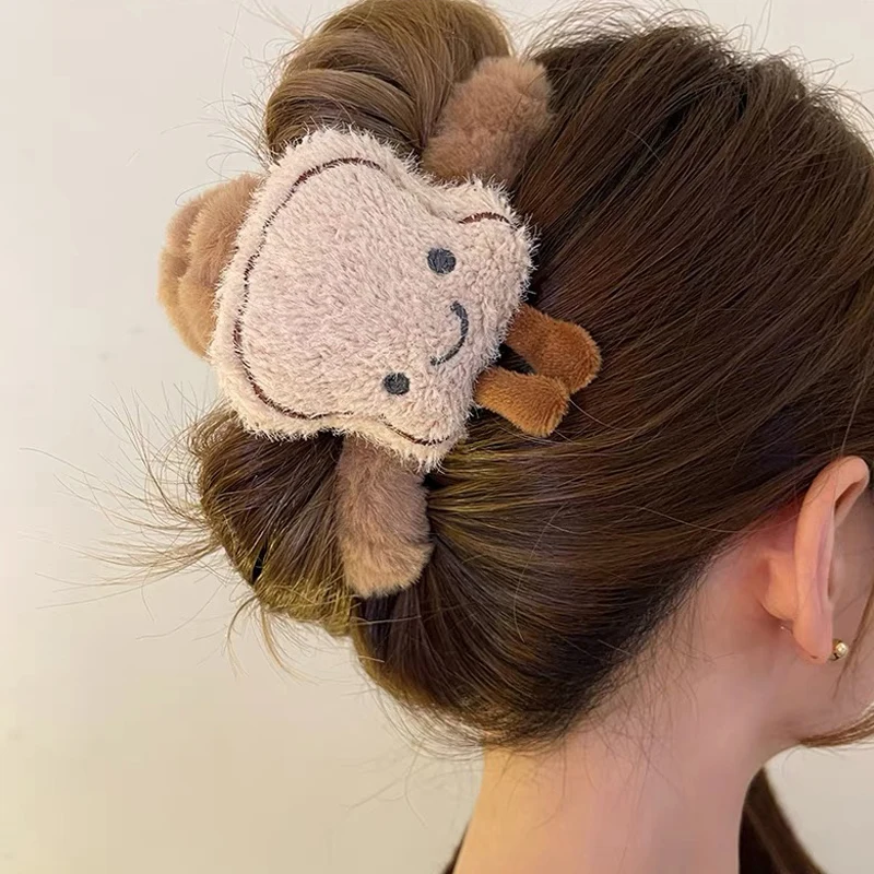 Cute Omelette Plush Grab Clip Large Hair Female Back Head Autumn Winter Hairpin Influencer New Style Shark