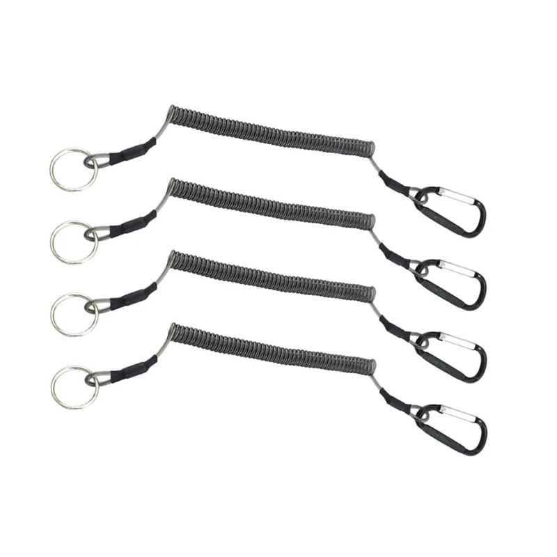 4Pcs Fishing Lanyards AntiLost Spirals Safety Rope with Carabiner Wire Spring Rope for Boating, Kayaking, Camping DropShipping