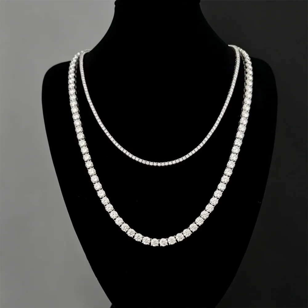 FEOBUR 3/4/5mm Real Moissanite Tennis Necklace for Women Men S925 Silver Certified Full Diamond Neck Chains Trendy Jewelry Gift