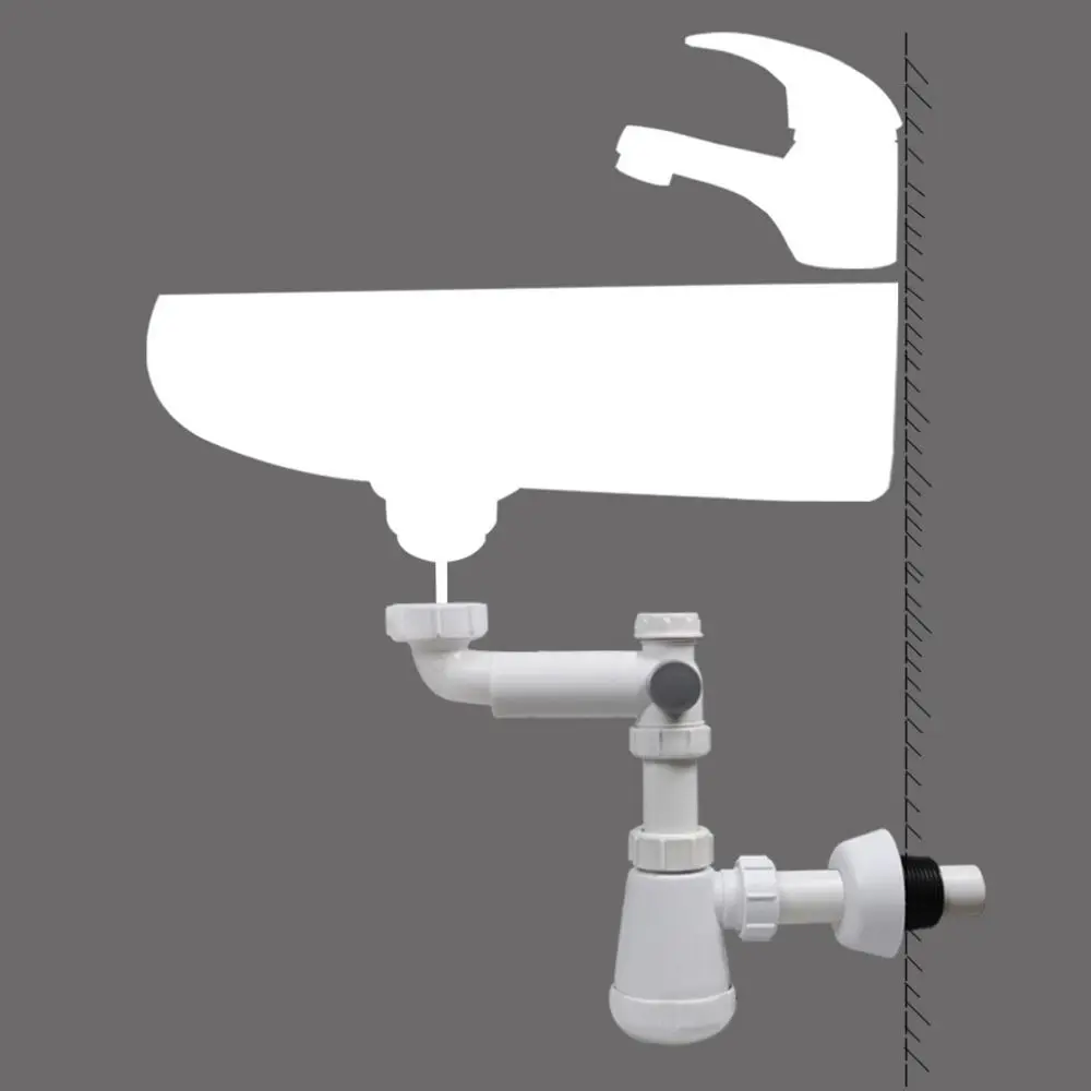 White Wall-Mounted Drainpipe Standard Sinks Plastic Flexible Sink Trap Odour Prevention Convenient Cleaning Anti-Odor Siphon