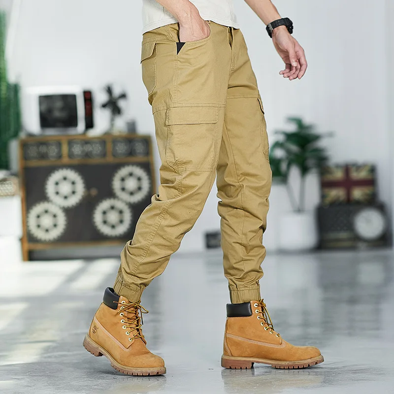 Men's Casual Pants for Autumn and Winter, Men's Micro Elastic Work Clothes, Multi Bag Ankle Binding, Large Size Pants for Men