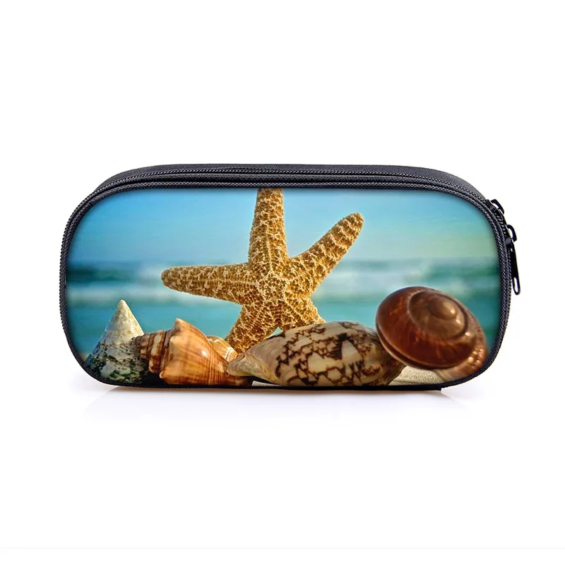 Starfish Shell Beach Print Pencil Case Women Makeup Bags School Supplies For Teenage Boys Girls Pencil Pouch Stationery Bag Gift