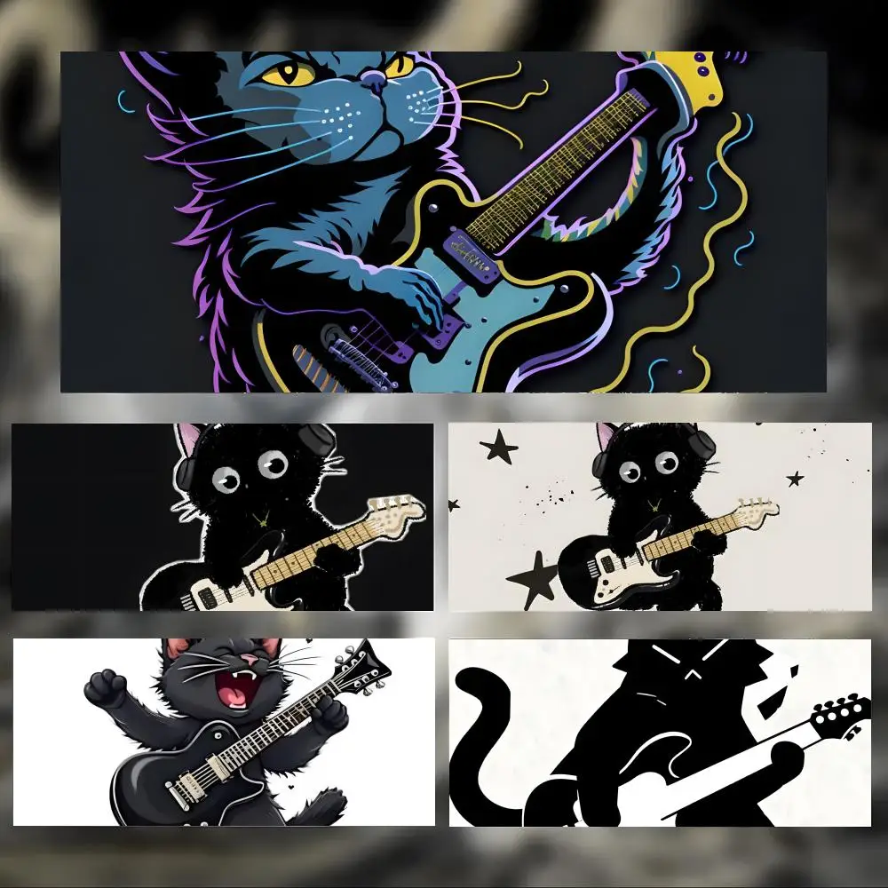 

Artistic Black Guitar Music Cat-s Mouse Pad Large Thick Desk Pad Stitched Edges Gaming Mouse Mat for PC