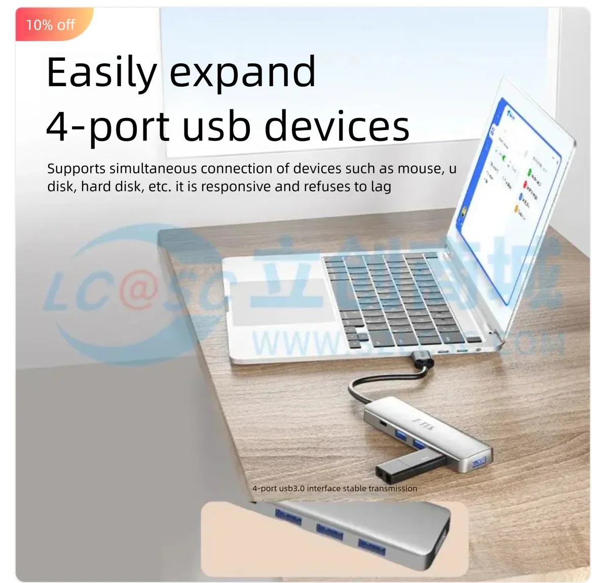 base-de-conexion-usb-z-tek-hub-usb-30-de-4-puertos-con-puerto-de-alimentacion-tipo-c-indicador-led-05m-modelo-zy453-005