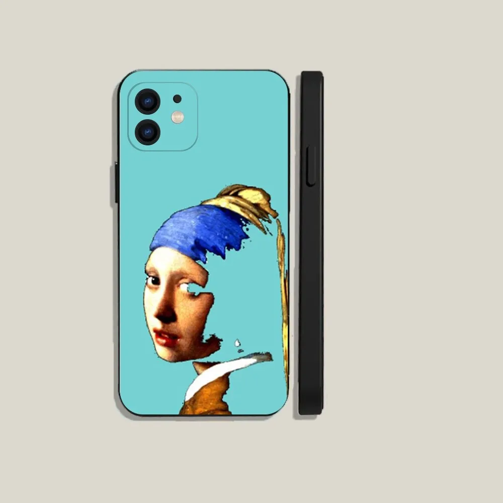 Girl With A Pearl Earring Vermeer Phone Case For iPhone15,14,13,12,11,Plus,Pro Max,XS,X,XR,SE,Mini,8,7 Soft Silicone Black Cover