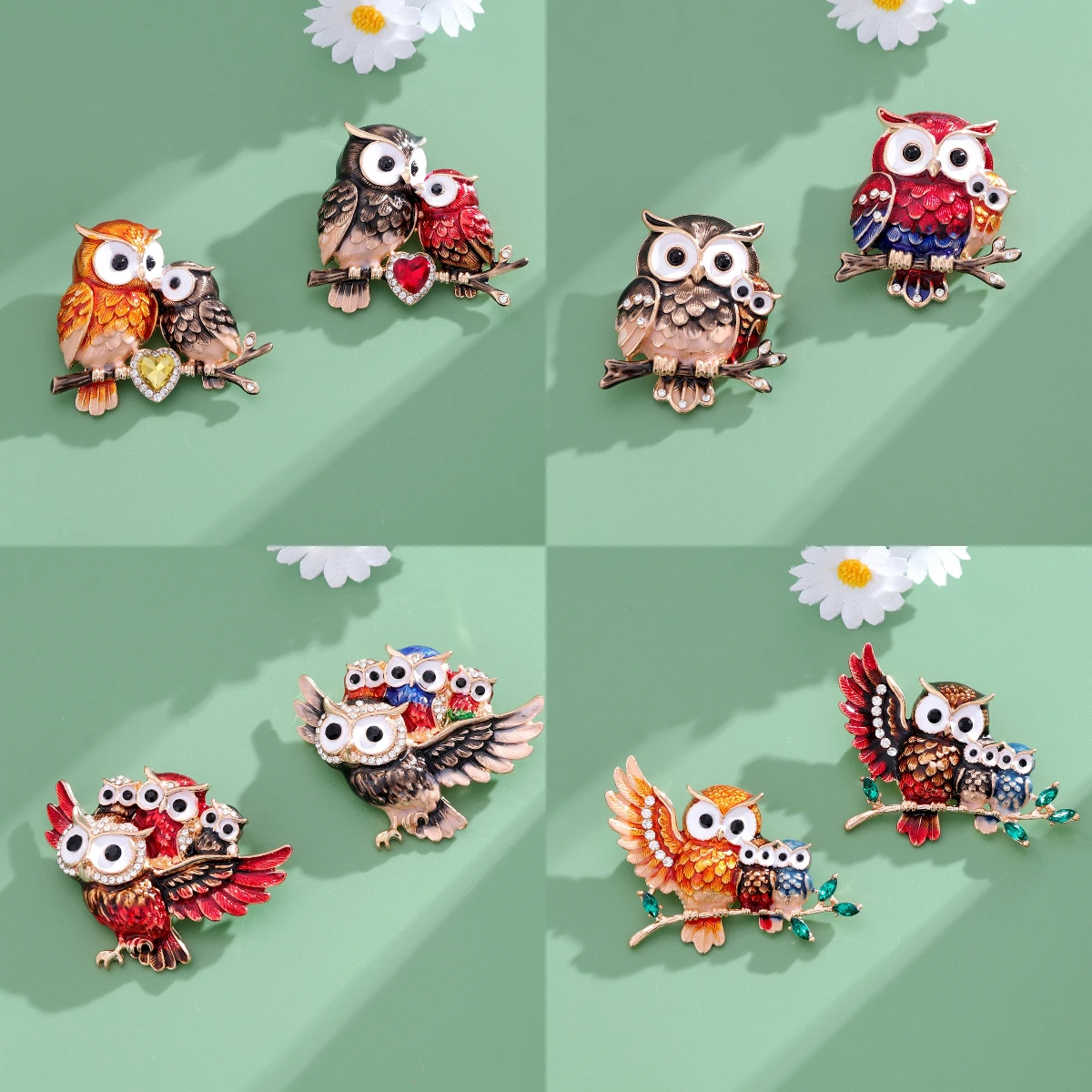 Cross border new cute owl brooch, high-end and niche women's retro animal drip oil alloy chest flower pin