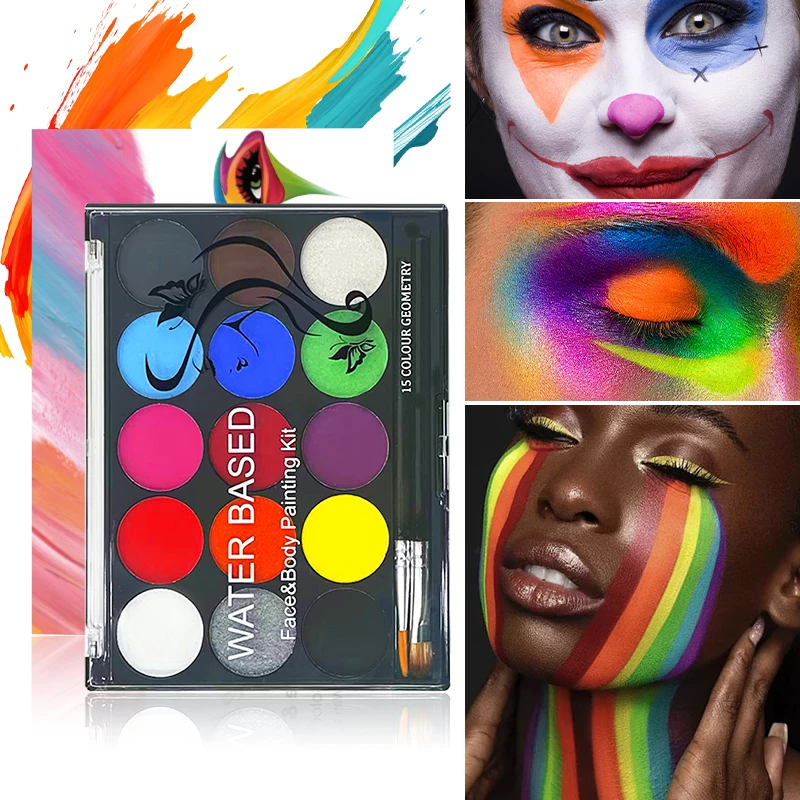 15 色水溶性フェイスボディペイントパレット安全な非毒性化粧品クリスマスハロウィンメイクアップフェイスペイントコスプレメイクアップ