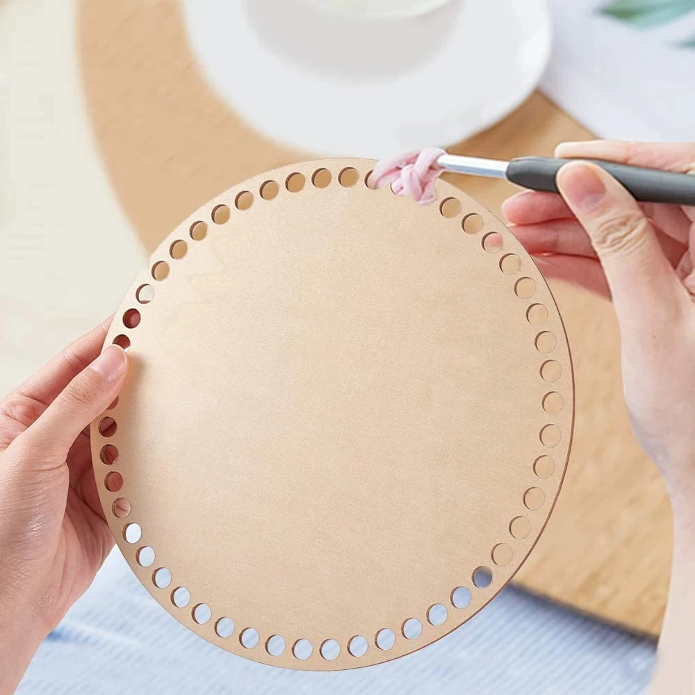 2Pcs Wooden Creative Circular Hollow Pattern Bag Base DIY Wooden Weaving Products And Home Decoration