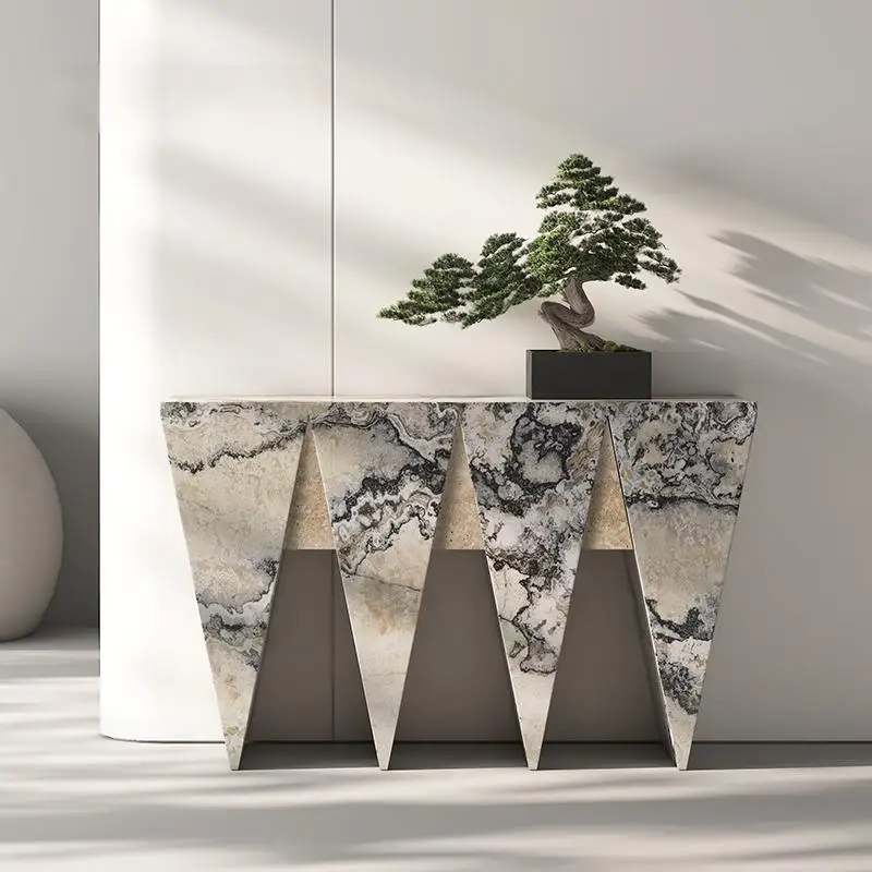 طاولة وحدة تحكم حجرية إيطالية فاخرة لعام 2025، خزانة مدخل ذات تصميم أصلي مع مساحة تخزين مفتوحة، مقاومة للخدش وقوية، مخصصة