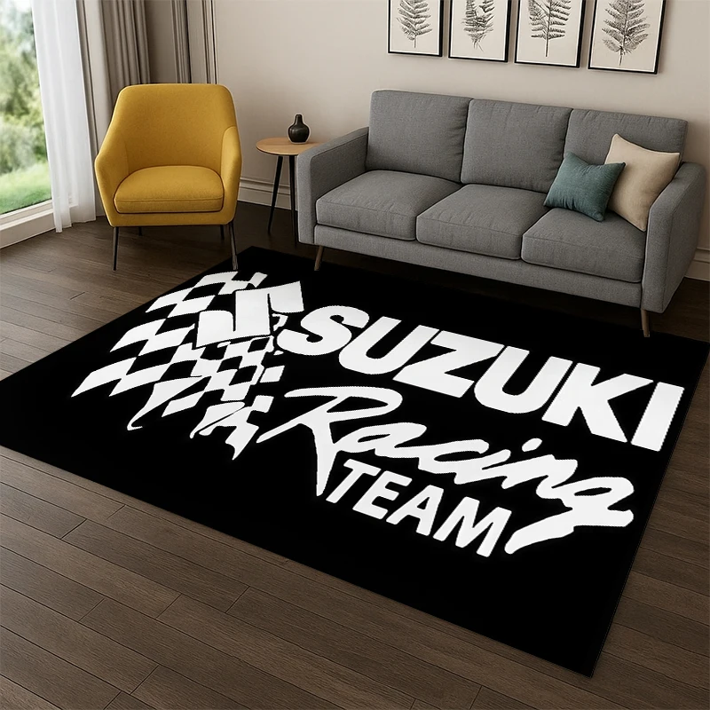 Vintage S-Suzuki Racing Car MOTO  Carpet Rug for Home Living Room Bedroom Sofa Doormat Decor,Area Rug Non-slip Floor Mat Gift