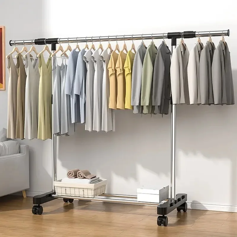 Colgador De ropa con ruedas, soporte De barra para ropa móvil De Metal portátil, vestidor plegable, Arara De ropa, muebles De dormitorio WZ50CR