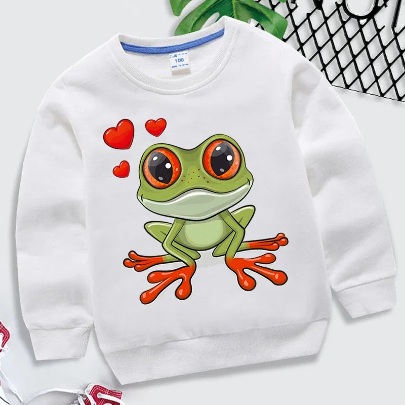 

Love Frog Print Children Sweatshirt Cartoon Anime Kid Clothes Kawaii Frog Long Sleeve Pullover Girl Boy Funny Frog Autumn Hoodie