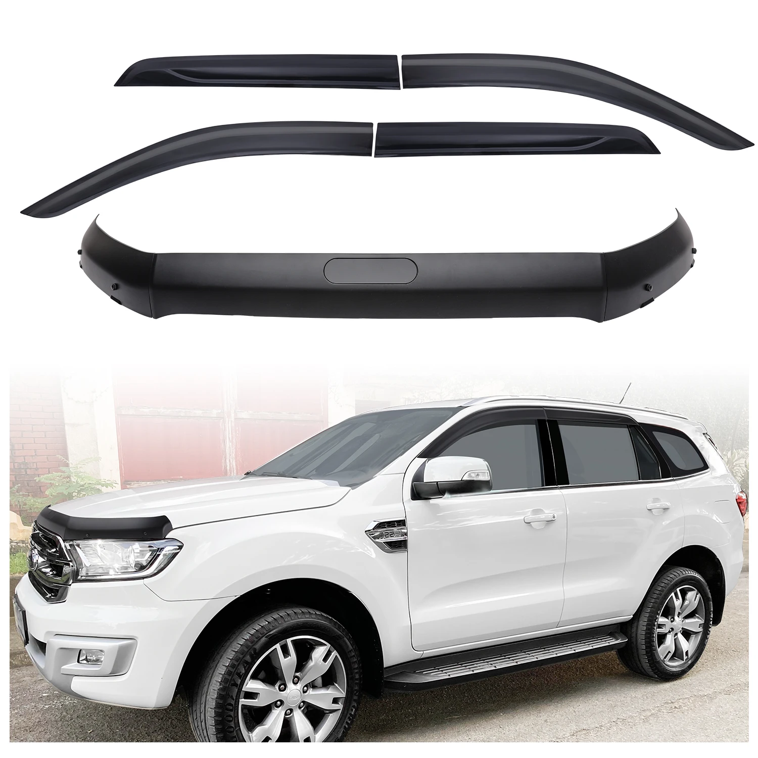 Window Deflector Window Visor Weather Shield Bonnet Guard Set For Ford Everest 2015 2016 2017 2018 2019 2020 2021 2022