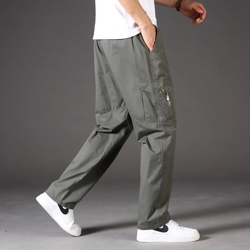 

Spring Autumn Mens Cotton Trousers Loose Casual Straight Pants Korean Joggers Pants Classic Work Pants Big Size 5XL 6XL