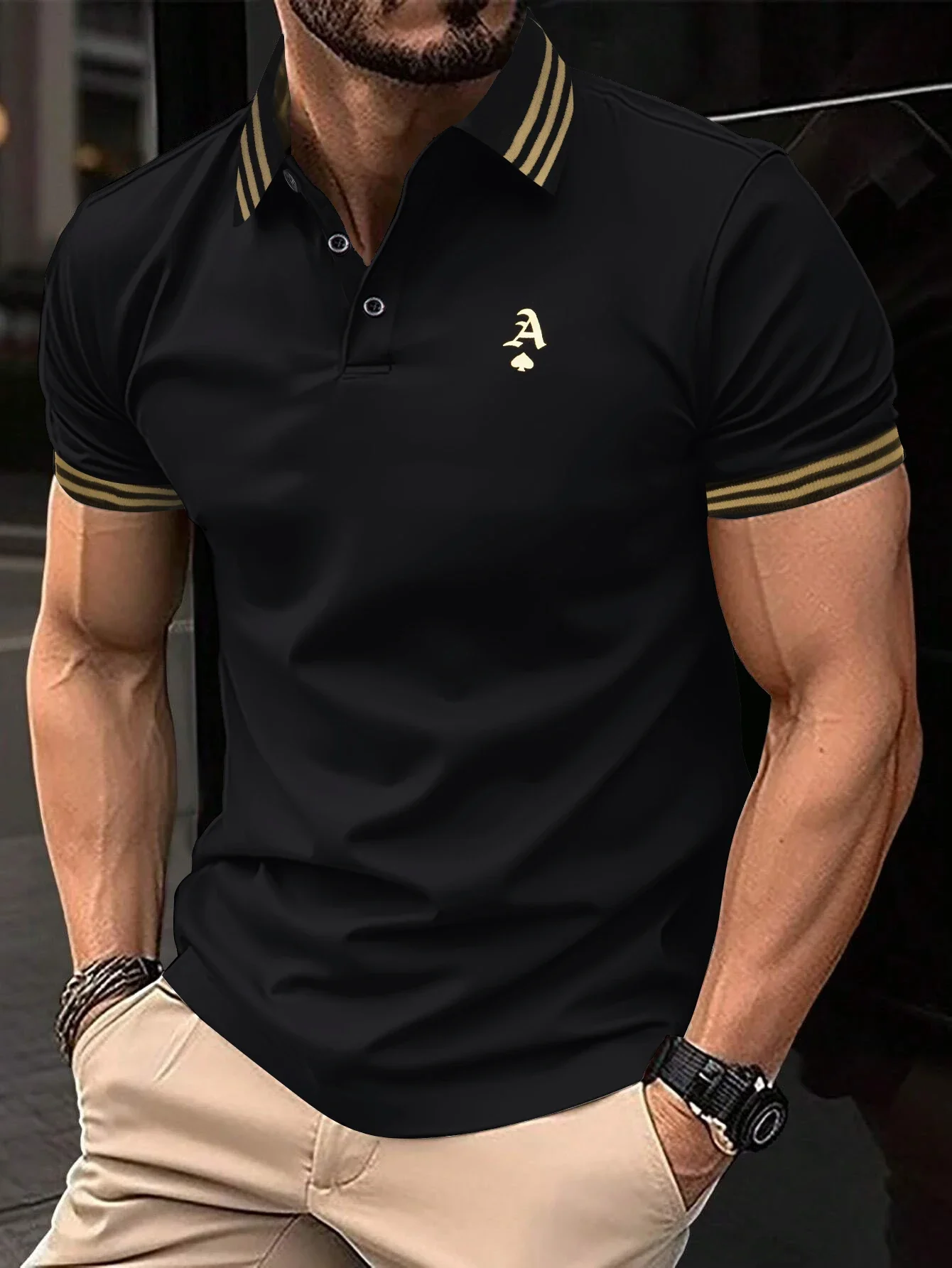 

European Size Summer New Trendy Casaul Short Sleeved T-shirt Polo Collar Men Tee