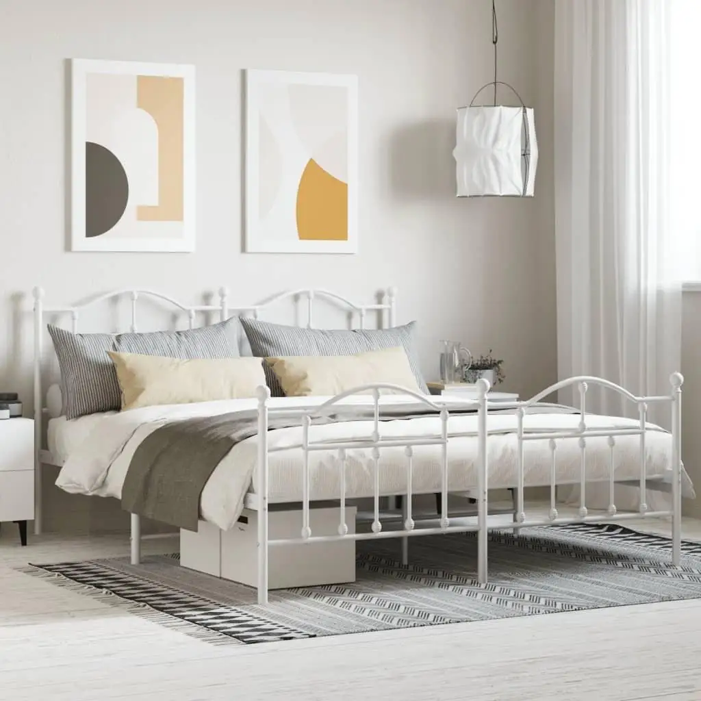 

Stylish White Steel Double Bed Frame Modern Rectangular Design Durable Supportive Structure