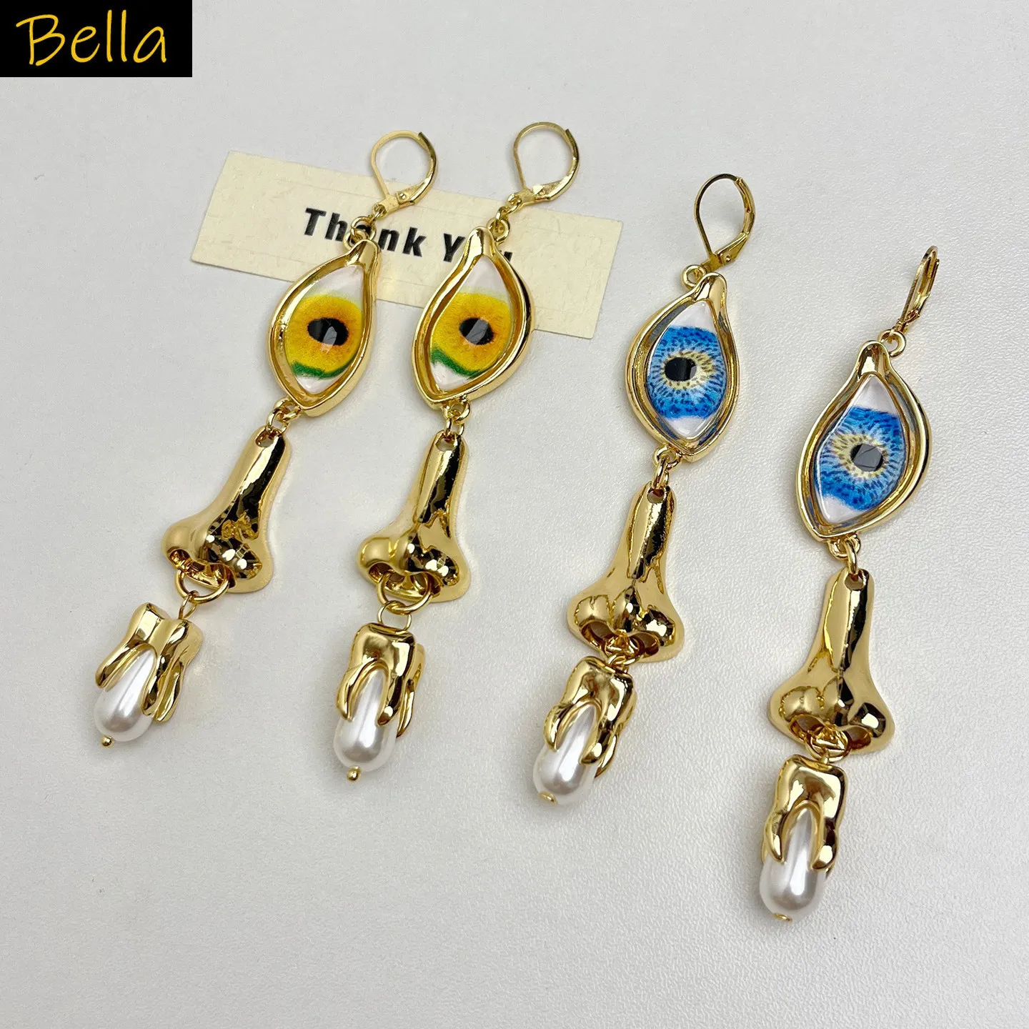 Evil Eye Dangle Earrings for Women Gold Plated Nose Shaped long Drop Earrings with Imitation Pearl Party Jewelry
