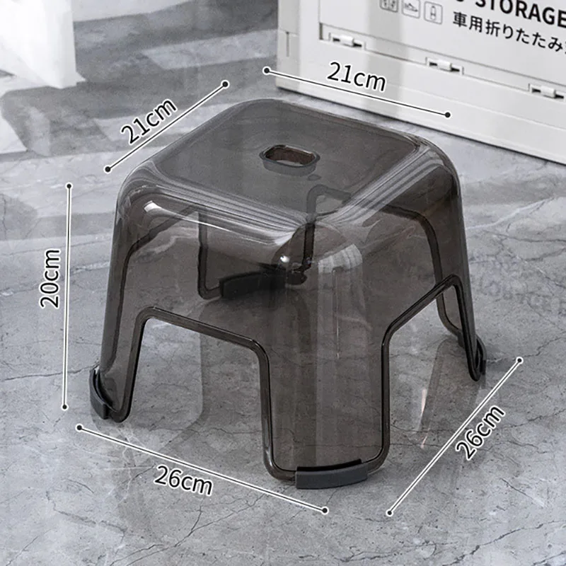 Transparent Non-slip Bench Plastic Portable Thickened And Firm Stackable Bathroom Chair with Round Edges