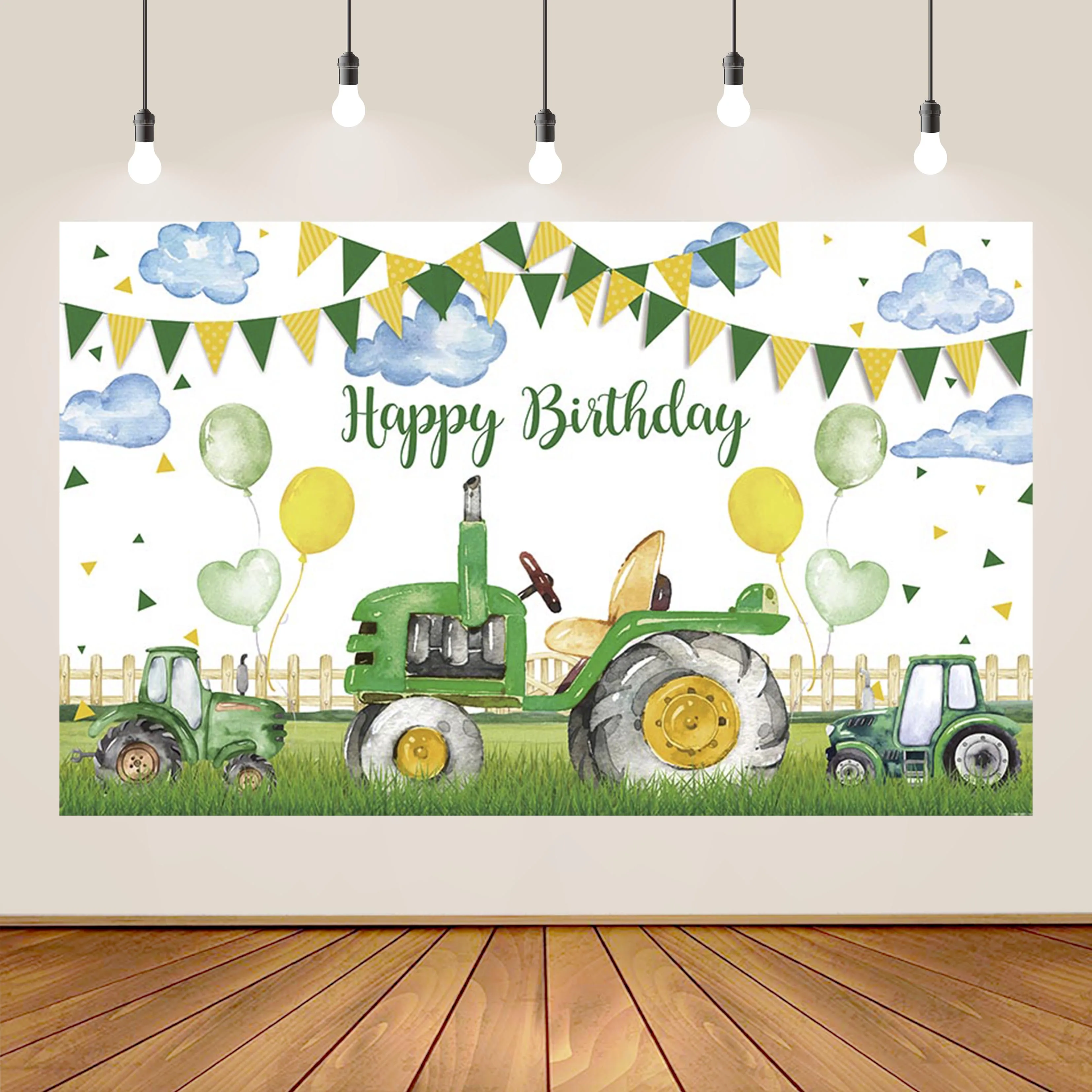 Fondos de cumpleaños de dinosaurio de dibujos animados decoración de fiesta de bebé recién nacido fondo de Tractor verde submarino