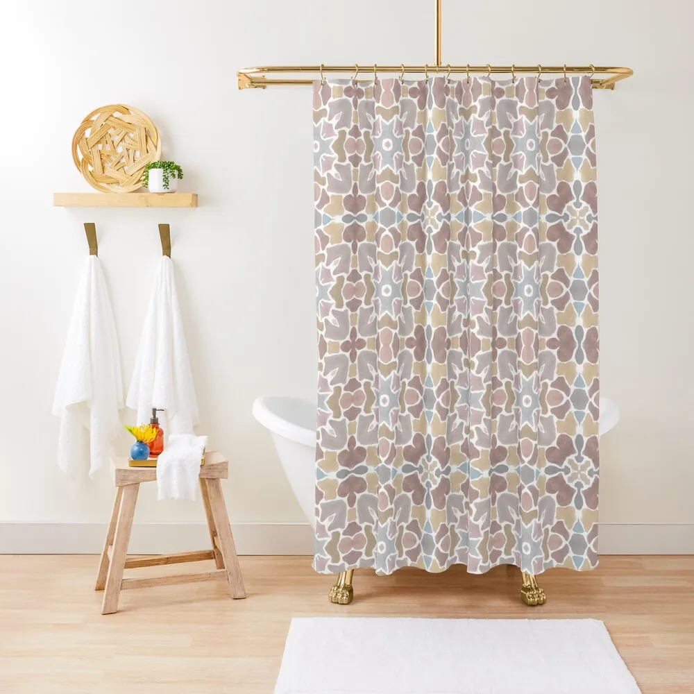 

Floral Mauve, Grey, and Terra Cotta Tile | Spanish Inspired Shower Curtain Anime Shower For Bathrooms Curtain