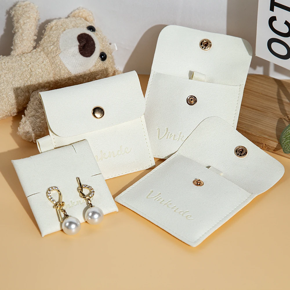

20/50/100 Winter Custom Logo 8x8cm Microfiber Snap Bag Travel Portable Gift Packaging Pouch Wedding Rings Earrings Studs Pocket