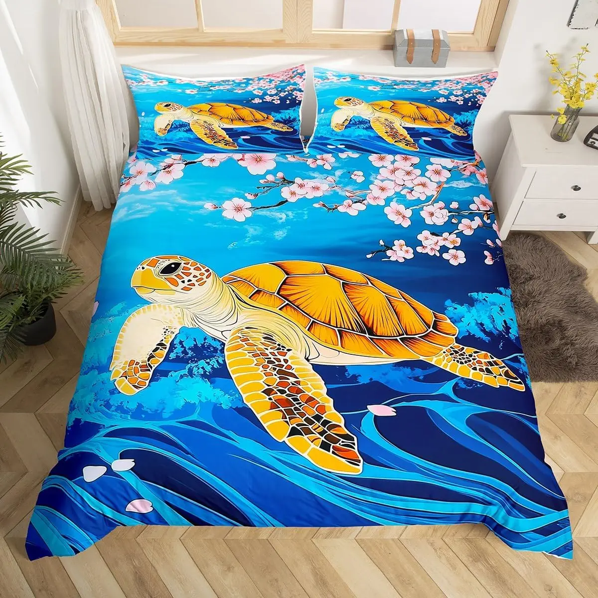 Sea Turtle Duvet Cover Ocean Animal Bedding Set Microfiber Marine Life Quilt Cover Twin Full Queen King for Kids Adult Bedroom