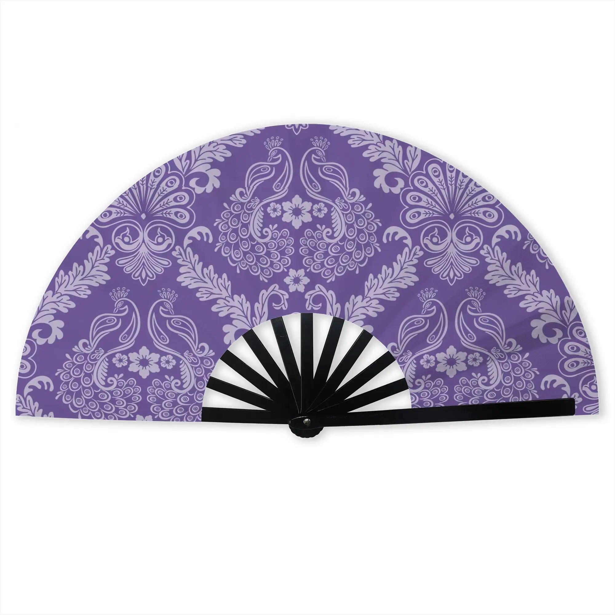 Peacock Light Purple On Purple Stylish Hand Fan  Men Animal  Printed Polyester Fan Vintage For Sports Events Gift