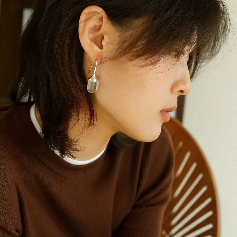Vintage Crystal Long Water Droplets Earring Natural Stone Agate Eardrop for Women Transparent Wedding Simple Design Jewelry Gift