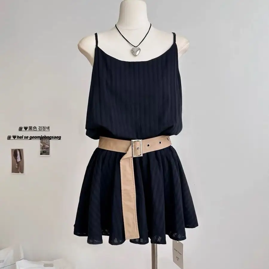 Korean Style Summer Vintage Mori Girl Mini Solid Color Dress With Belt 2000s Women Frock Evening Dress
