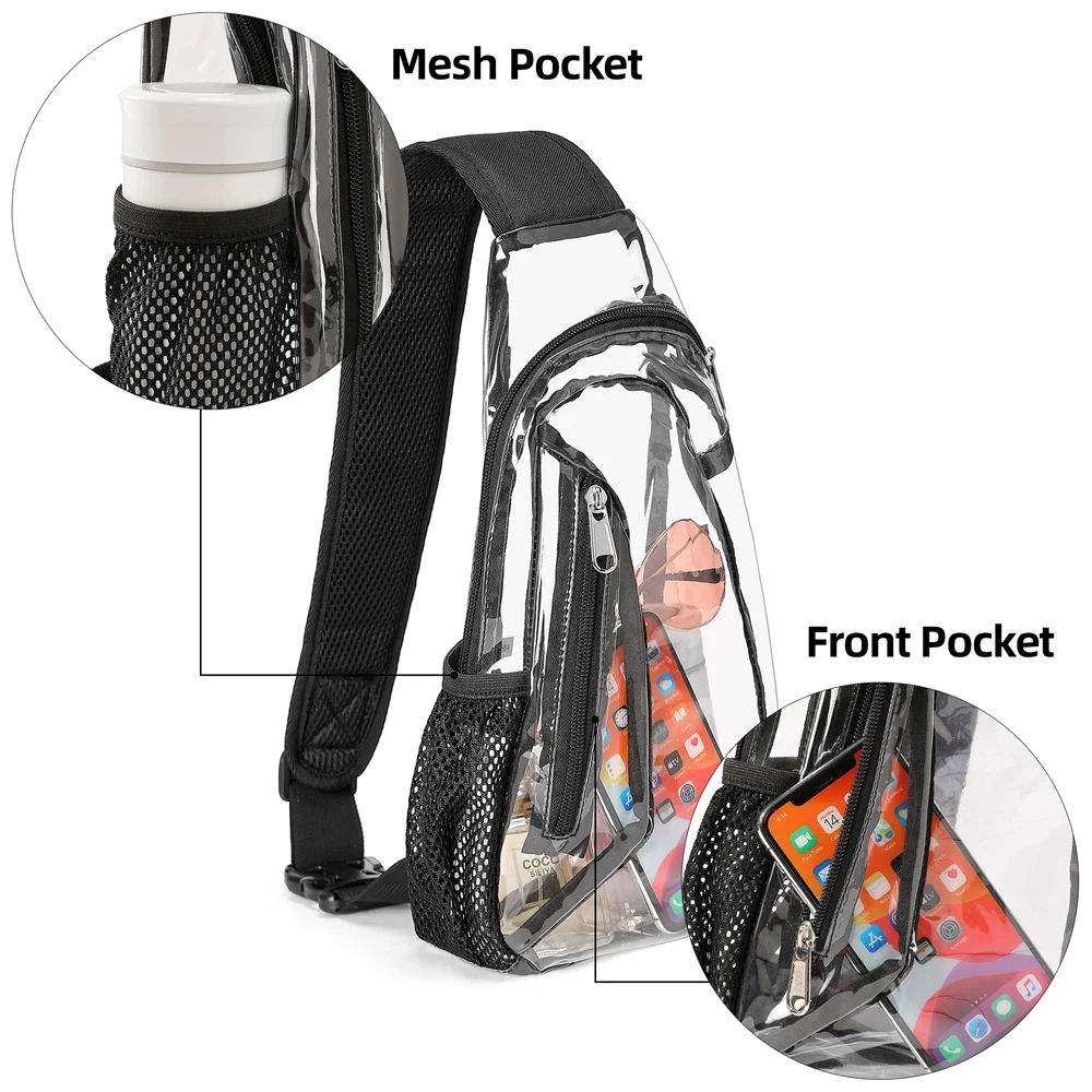 2023 New Clear Fanny Packs Bag Clear Sling Bag Stadium Approved Clear Bag Transparent Chest Daypack for Hiking Stadium Concerts