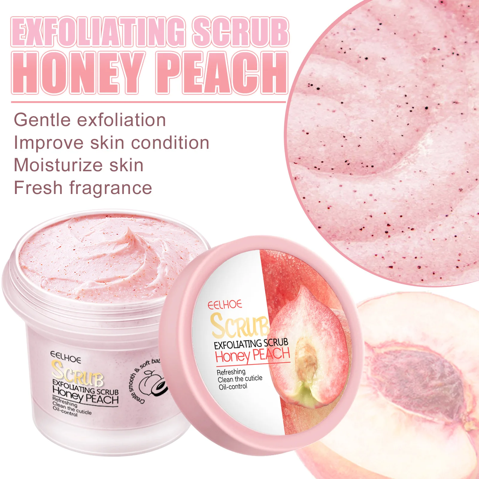 EELHOE Peach Exfoliating Scrub Moisturizing Brighten Body Gel Deep Cleaning Whitening Exfoliating Pore Clean Skin Spa Scrub 100g