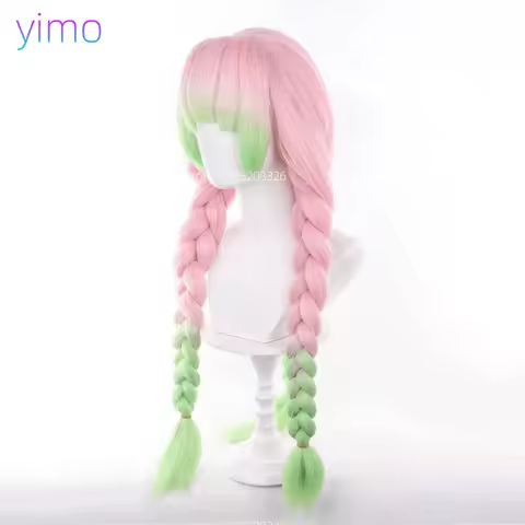 Mitsuri Kanroji Cosplay Wig no Yaiba Long Pink Green Heat Resistant Hair Authentic Cosplay Demon Slaayer