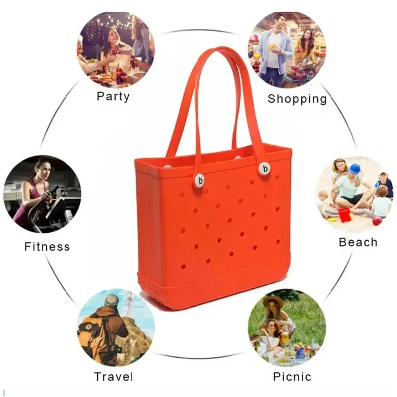 New 47CM Fashion Hole Summer EVA Beach Bag 2024 Outdoor Travel Picnic Convenient Waterproof Oversized Handbag Shopping Sports