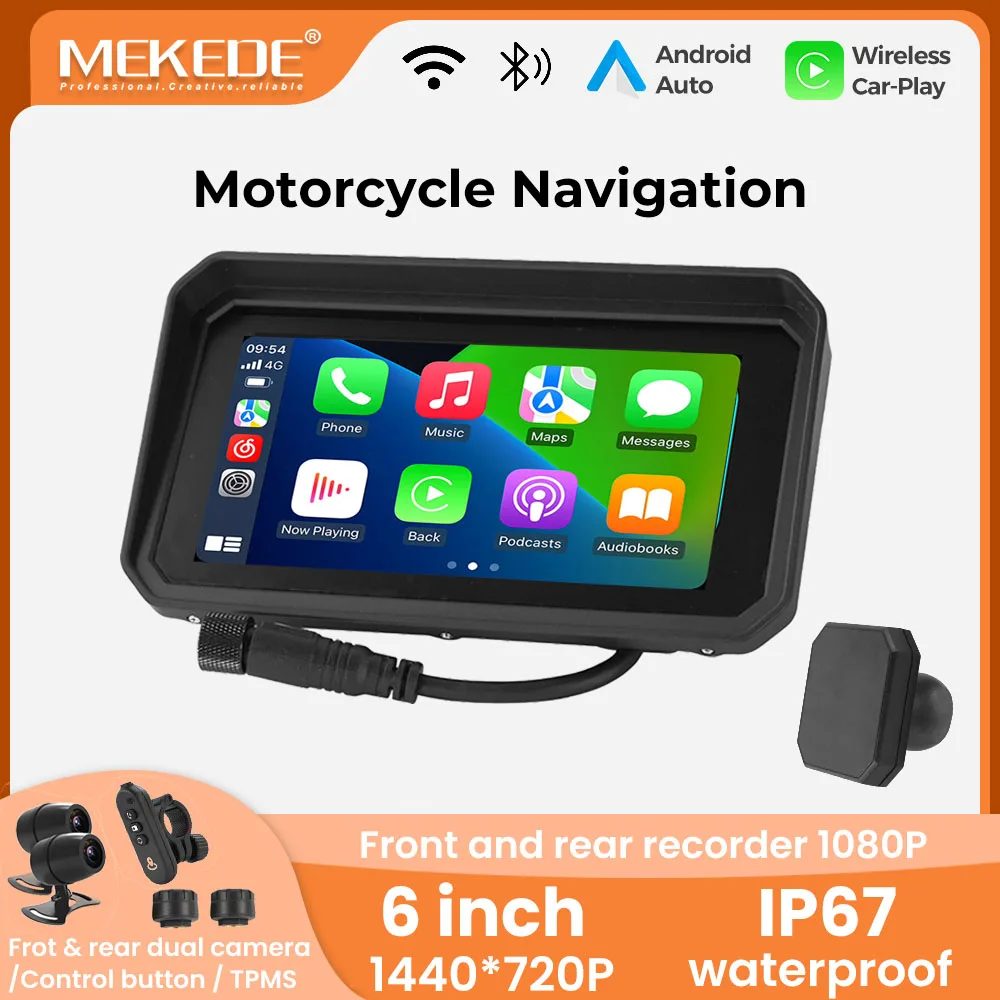 

MEKEDE 6 inch Motorcycle Navigation Screen Wireless CarPlay Android Auto IPX7 Screen Moto Monitor Portable