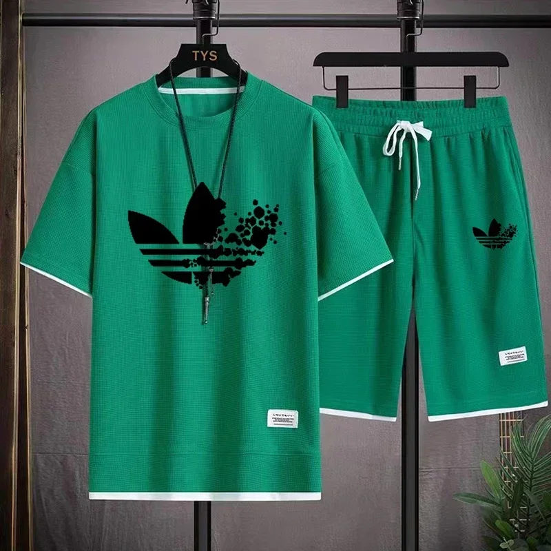 

2025 Summer fashion men's breathable T-shirt + jogging shorts two-piece outdoor basketball training men's casual sportwear set