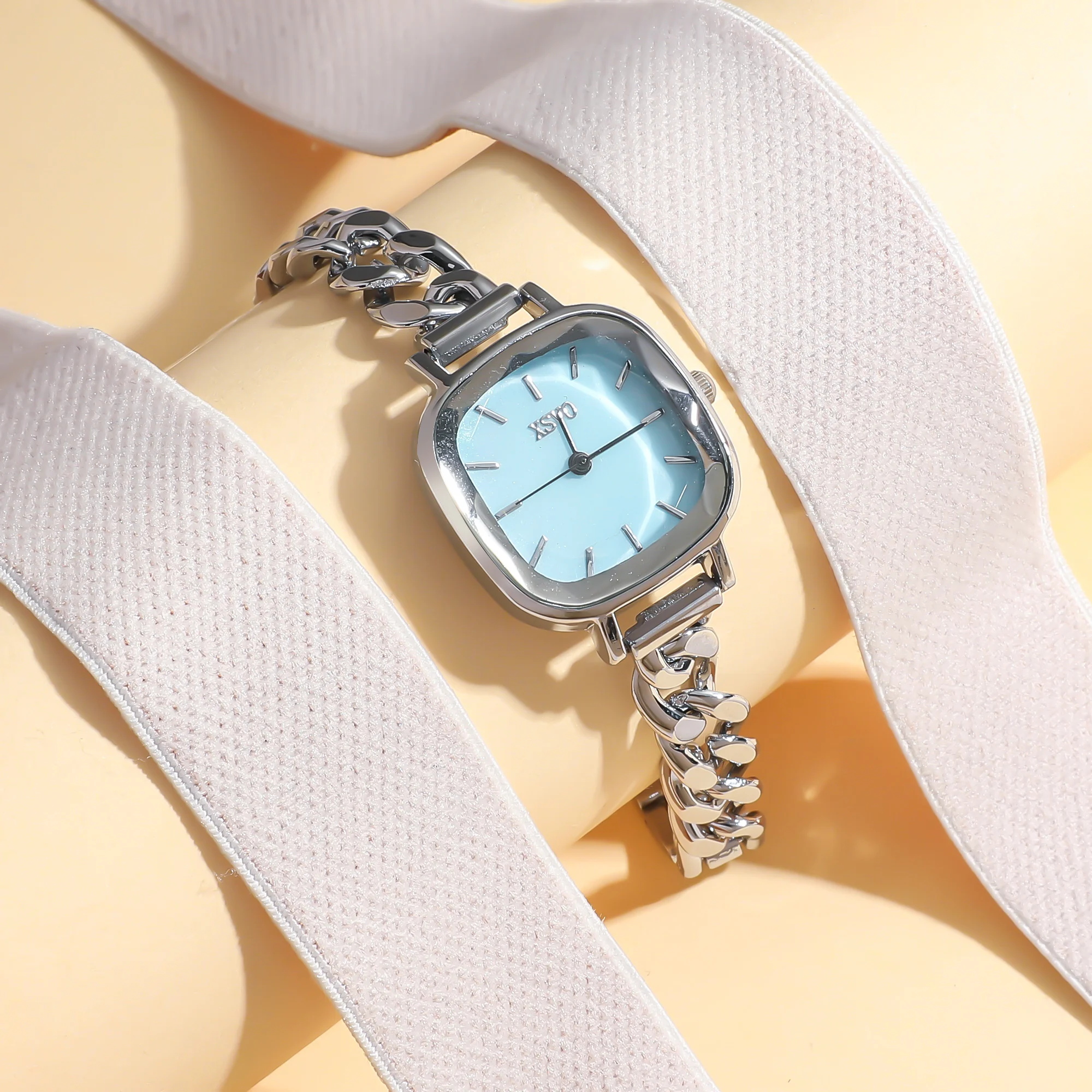 Simple Smooth Square Chain Steel Belt Quartz Watch