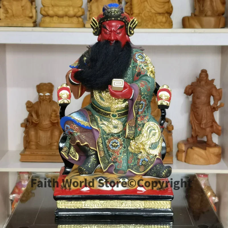 Large Asia God of wealth High grade Wood carving color painted CAI SHEN GUAN GONG ER YE Buddha Sculpture Home SHOP Talisman